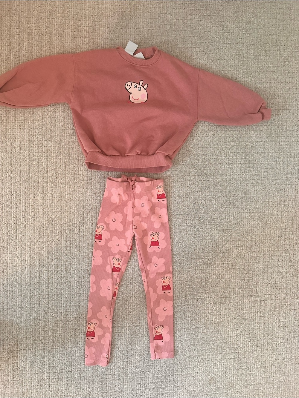 Like new! Zara Pink Peppa Pig Sweatshirt and Floral Leggings Set